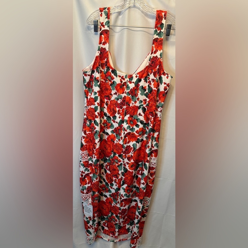 NWT ASOS Design Curve Size 22 Floral Lace Sheath Dress Pink Red Green White - Picture 7 of 12